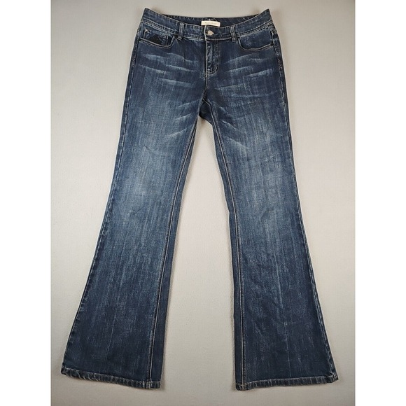 White House Black Market Denim - White House Black Market Jeans Size 6R Blanc Flare Leg Embroidered Pockets 31x33